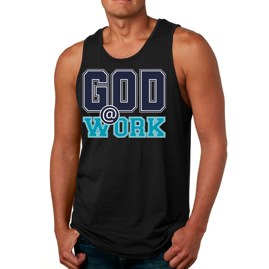 Mens Fitness Tank Top Graphic T-shirt God @ Work Navy Blue and Blue-0