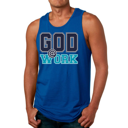 Mens Fitness Tank Top Graphic T-shirt God @ Work Navy Blue and Blue-3