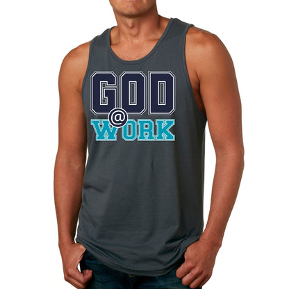 Mens Fitness Tank Top Graphic T-shirt God @ Work Navy Blue and Blue-4